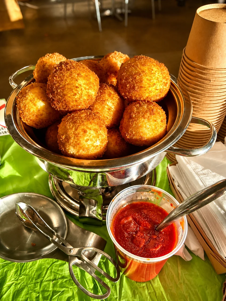 Golden fried bites served with sauce